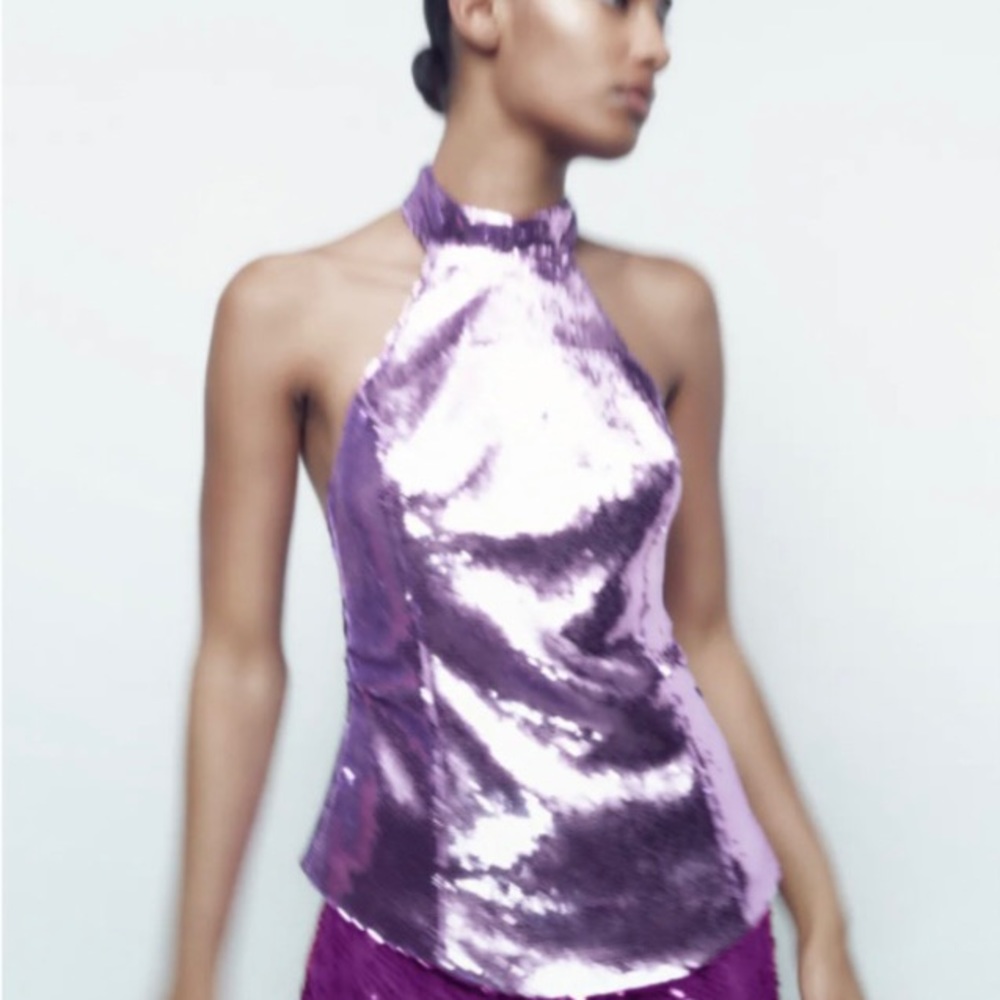 Zara sequin halter top lilac small
